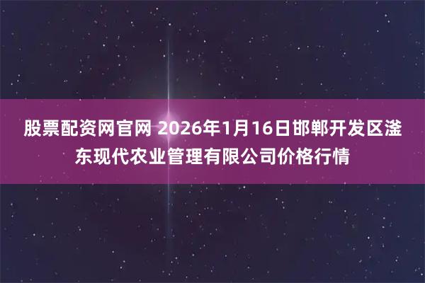 股票配资网官网 2026年1月16日邯郸开发区滏东现代农业管理有限公司价格行情